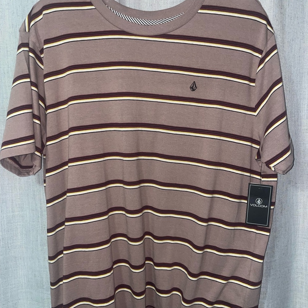 Volcom Brown Short Sleeve Tee with Stripes
